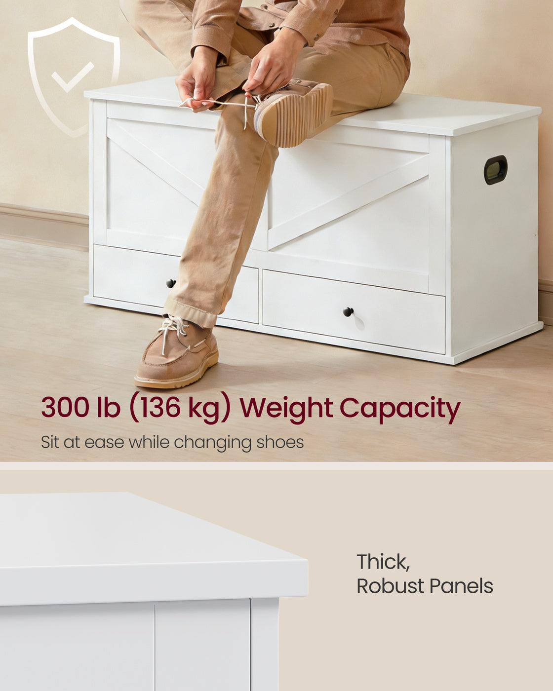 Farmhouse storage bench with fabric drawers for entryway or bedroom - image 19