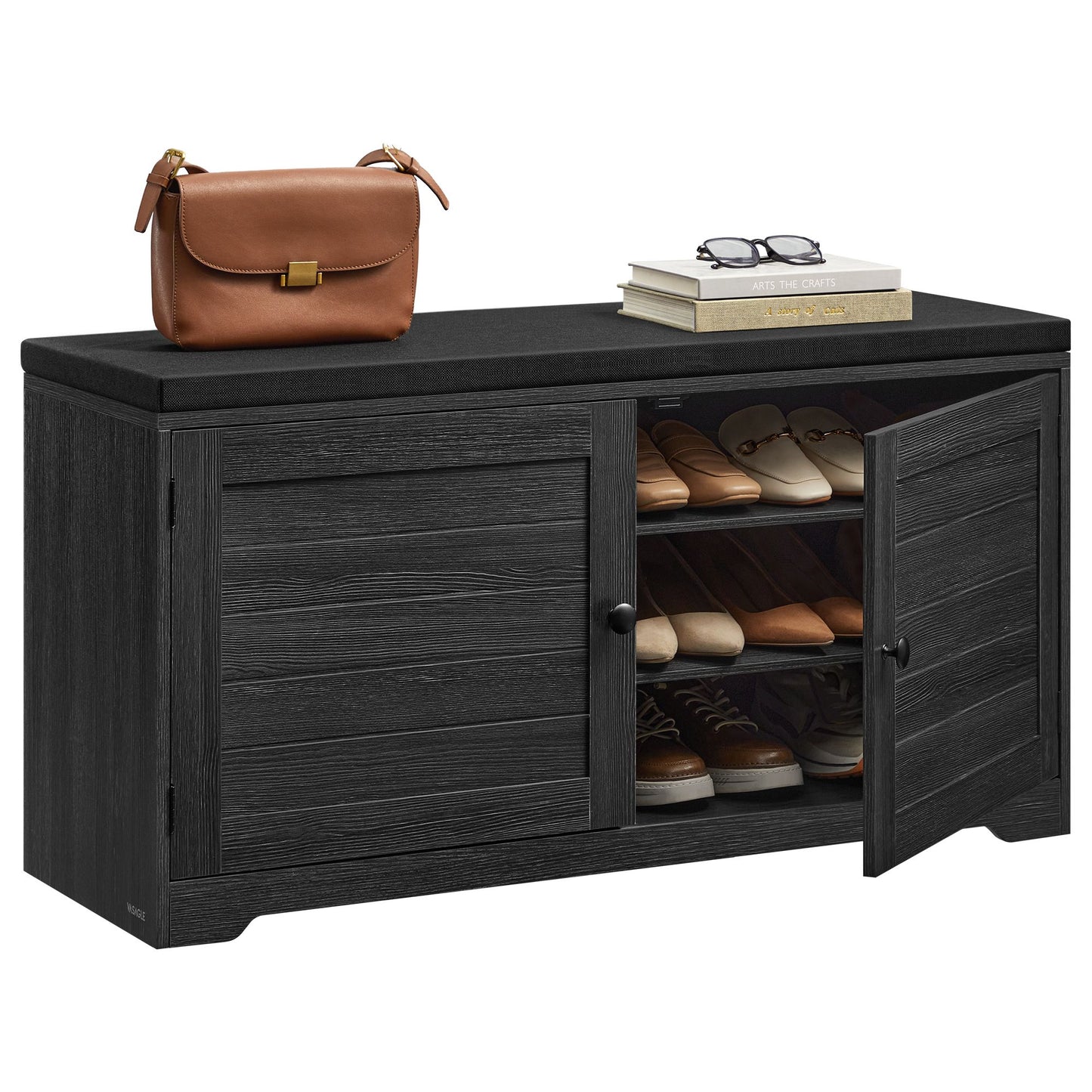 Shoe Storage Bench with Cushion, 3-Tier Entryway Bench with Padded Seat