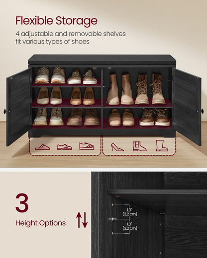 Shoe Storage Bench with Cushion, 3-Tier Entryway Bench with Padded Seat