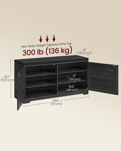 Shoe Storage Bench with Cushion, 3-Tier Entryway Bench with Padded Seat