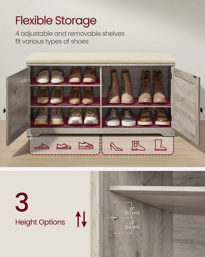 Shoe Storage Bench with Cushion, 3-Tier Entryway Bench with Padded Seat