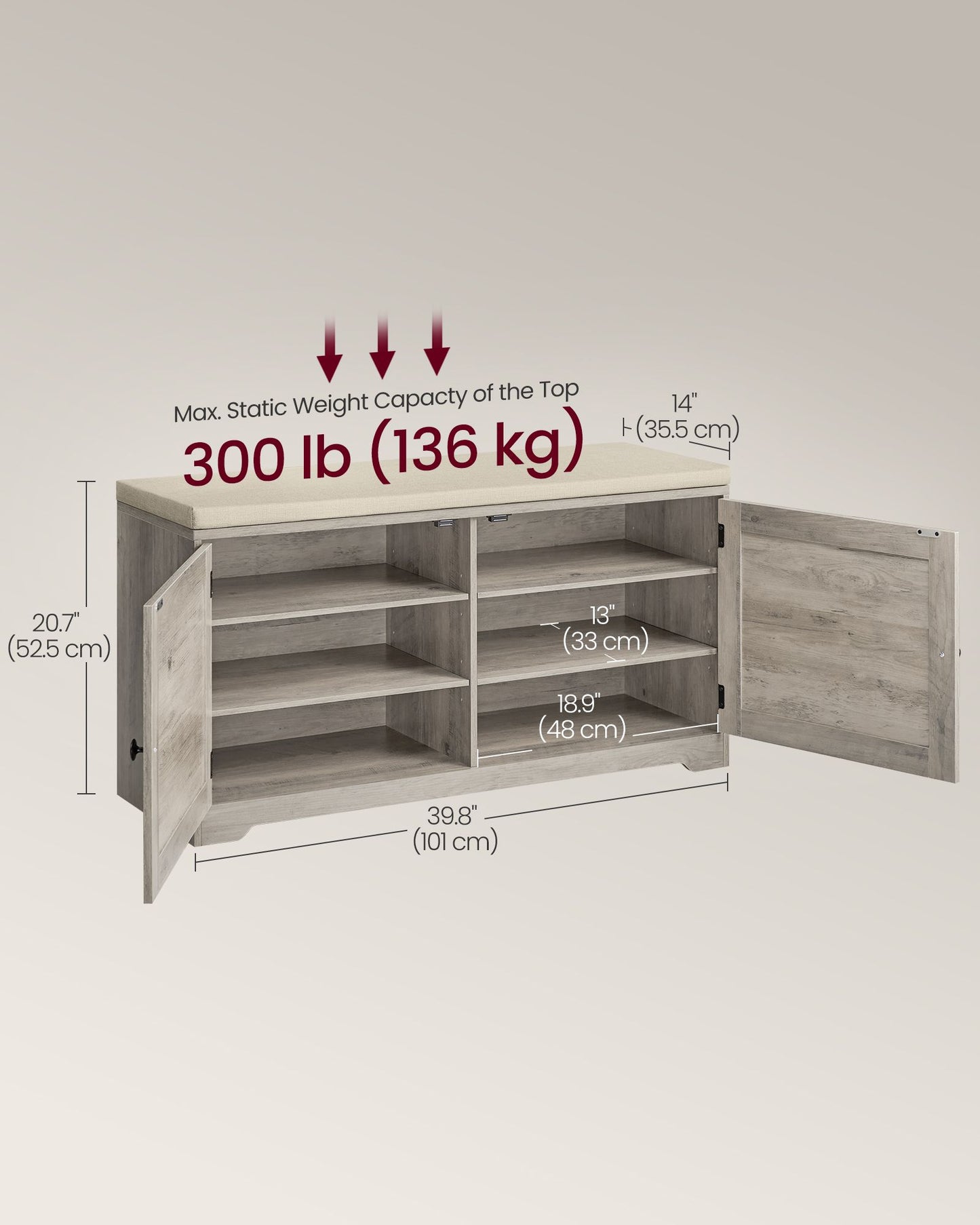 Shoe Storage Bench with Cushion, 3-Tier Entryway Bench with Padded Seat
