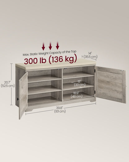 Shoe Storage Bench with Cushion, 3-Tier Entryway Bench with Padded Seat