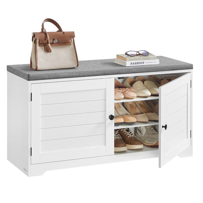 Shoe Storage Bench with Cushion, 3-Tier Entryway Bench with Padded Seat