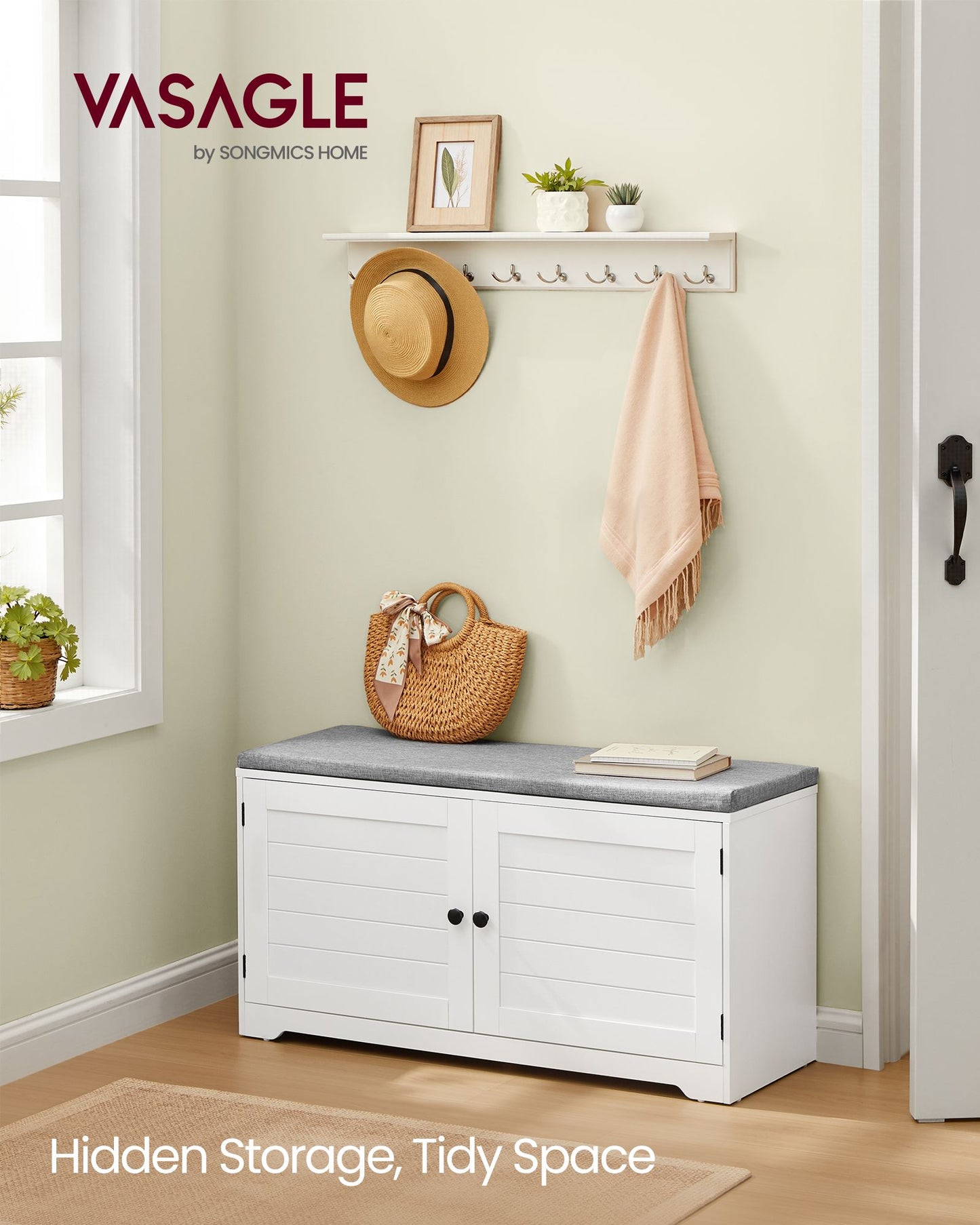Shoe Storage Bench with Cushion, 3-Tier Entryway Bench with Padded Seat