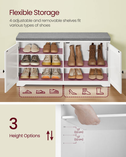 Shoe Storage Bench with Cushion, 3-Tier Entryway Bench with Padded Seat