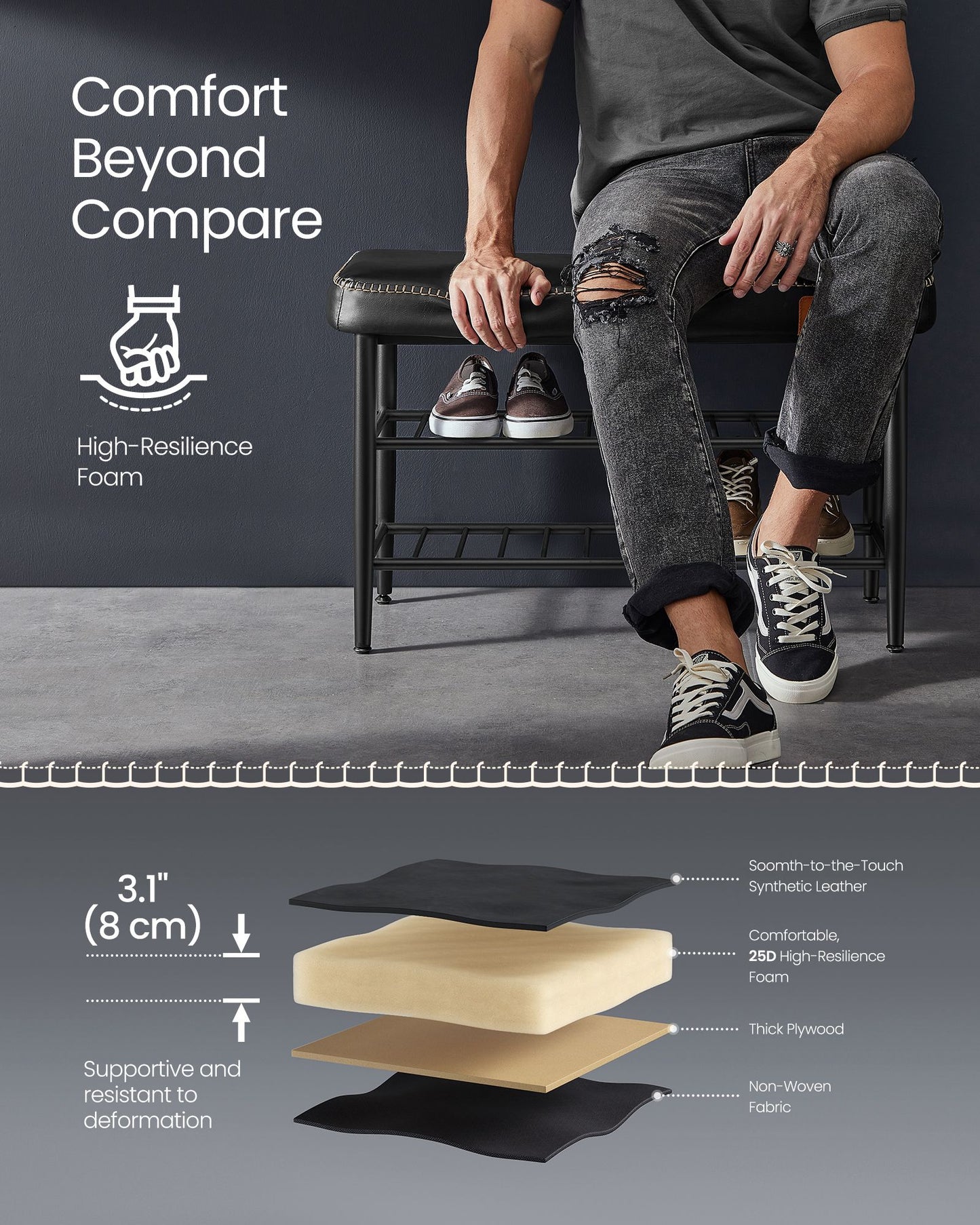 EKHO Collection - Shoe Bench with Metal Shelves - HWLEXTRA 