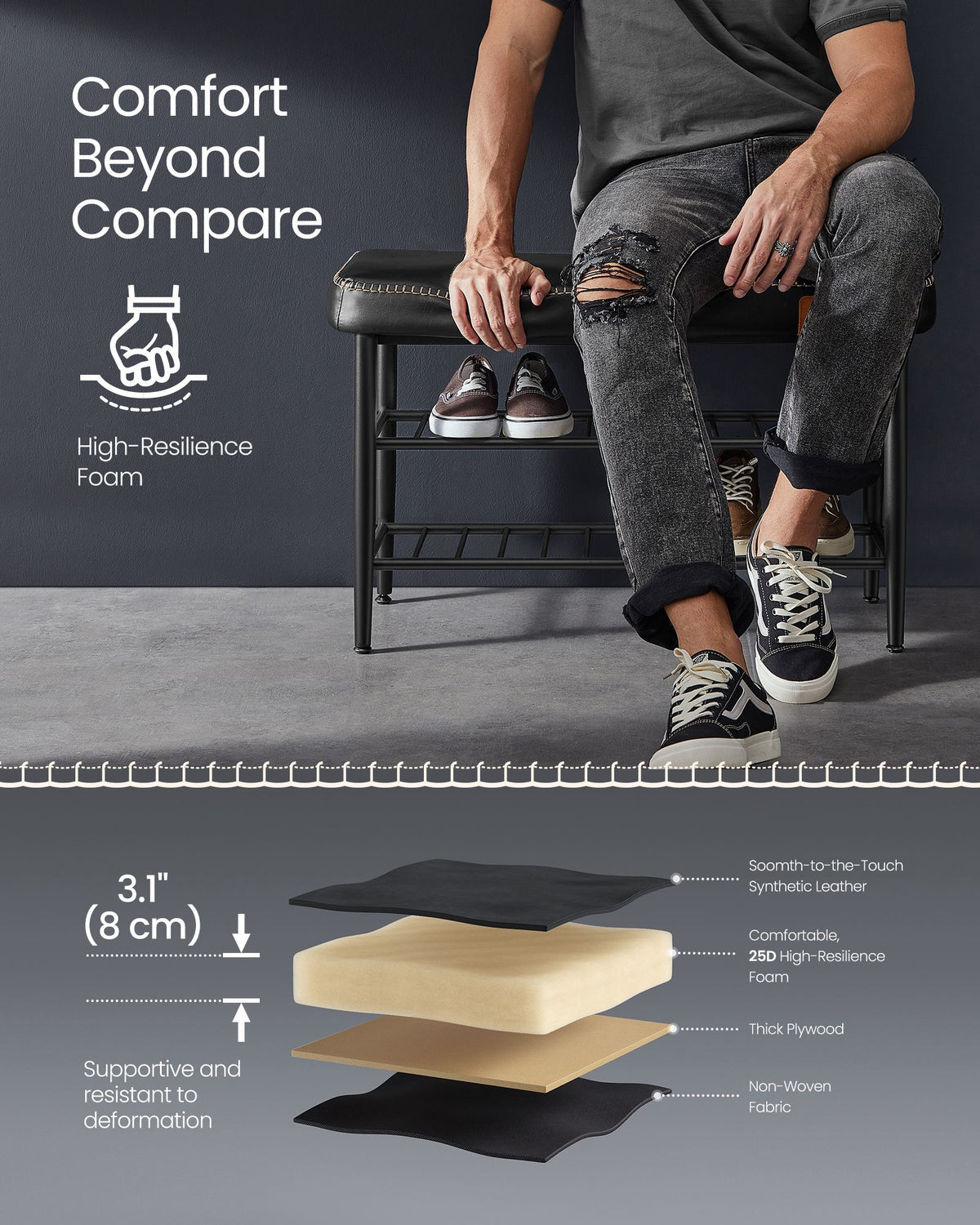 EKHO Collection - Shoe Bench with Metal Shelves - HWLEXTRA 