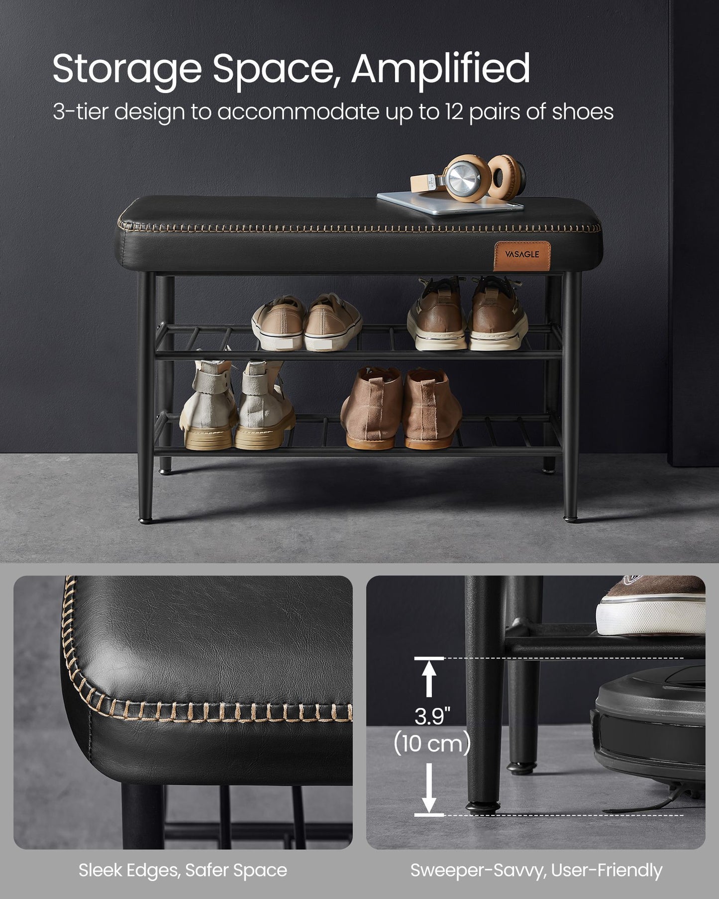 EKHO Collection - Shoe Bench with Metal Shelves - HWLEXTRA 