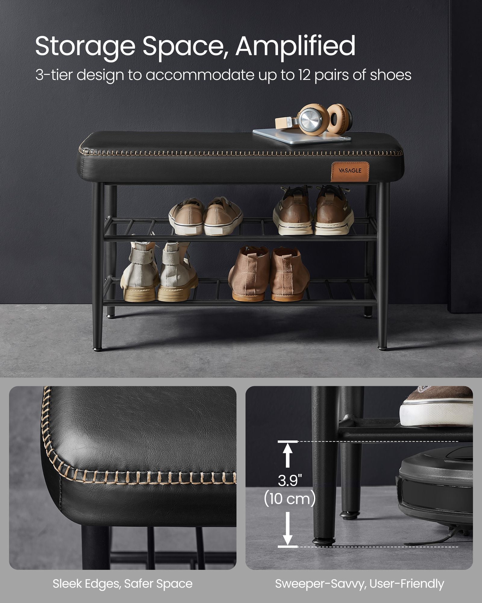 EKHO Collection - Shoe Bench with Metal Shelves - HWLEXTRA 