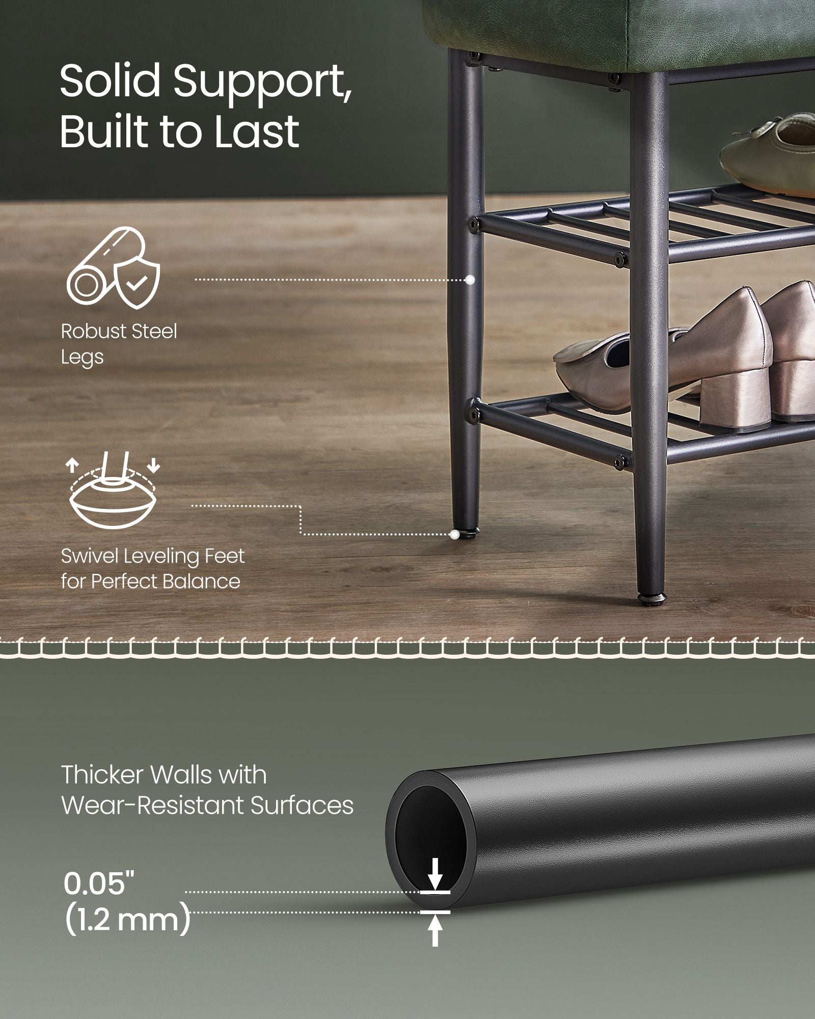EKHO Collection - Shoe Bench with Metal Shelves - HWLEXTRA 