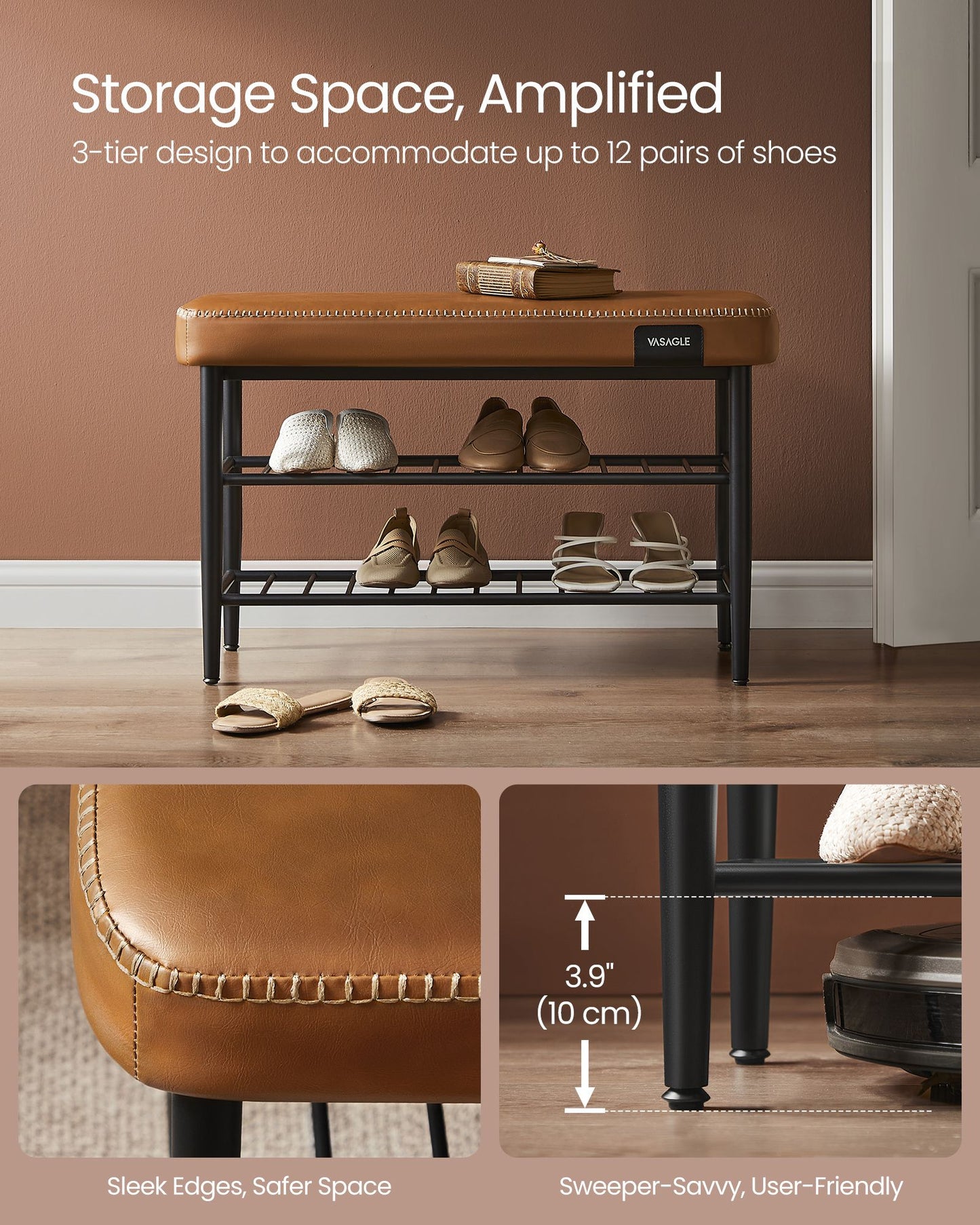EKHO Collection - Shoe Bench with Metal Shelves - HWLEXTRA 