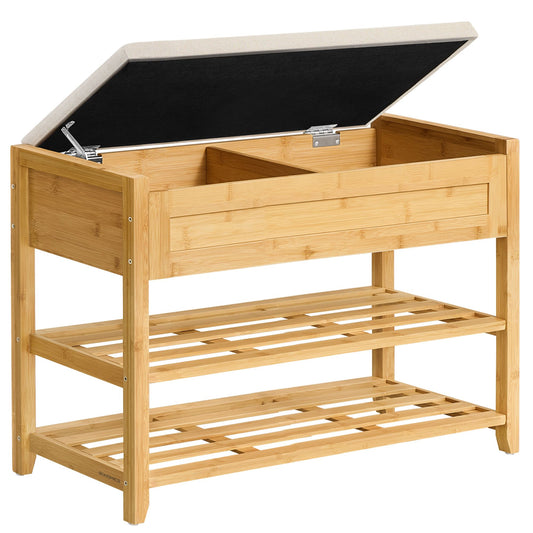 Storage Bench, Bamboo Shoe Rack, Entryway Furniture, 31.5 Inches Wide