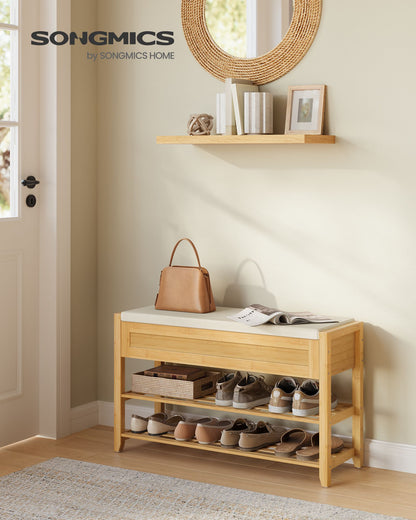 Storage Bench, Bamboo Shoe Rack, Entryway Furniture, 31.5 Inches Wide