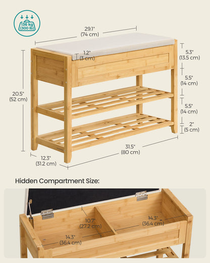 Storage Bench, Bamboo Shoe Rack, Entryway Furniture, 31.5 Inches Wide