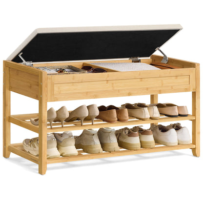 Storage Bench, Bamboo Shoe Rack, Entryway Furniture, 39.4 Inches Wide