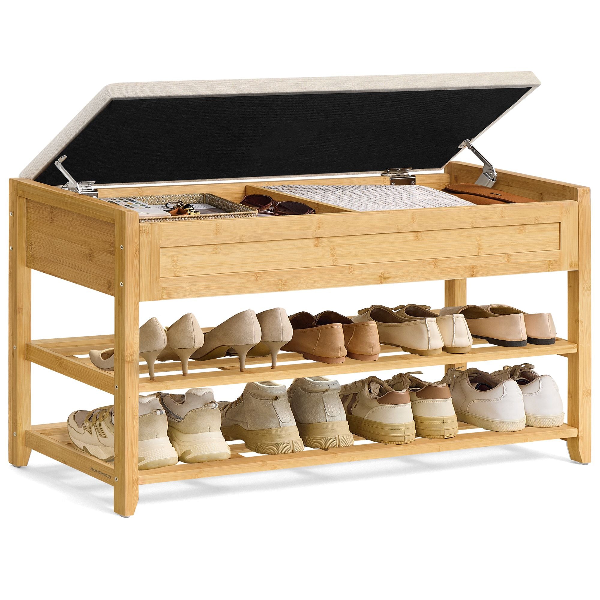 Storage Bench, Bamboo Shoe Rack, Entryway Furniture, 39.4 Inches Wide