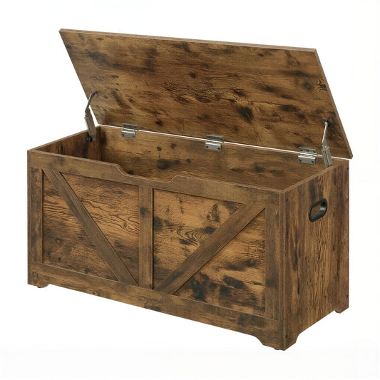 Farmhouse Blanket Storage Box, Shoe Bench with Storage, for Bedroom, Hallway, Living Room, Brown - image 1