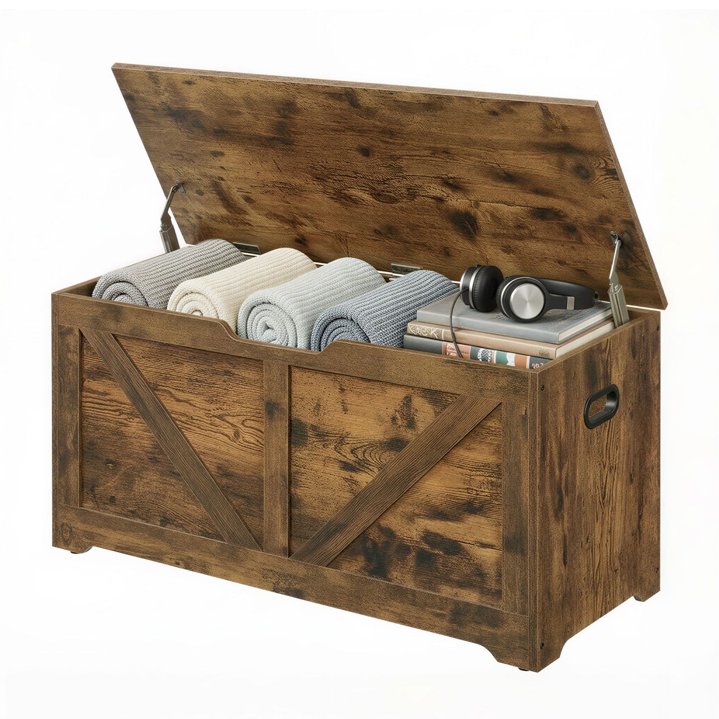 Farmhouse Blanket Storage Box, Shoe Bench with Storage, for Bedroom, Hallway, Living Room, Brown - image 2