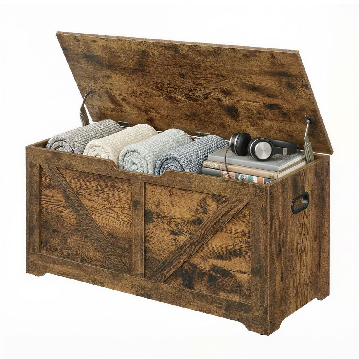 Farmhouse Blanket Storage Box, Shoe Bench with Storage, for Bedroom, Hallway, Living Room, Brown - image 2