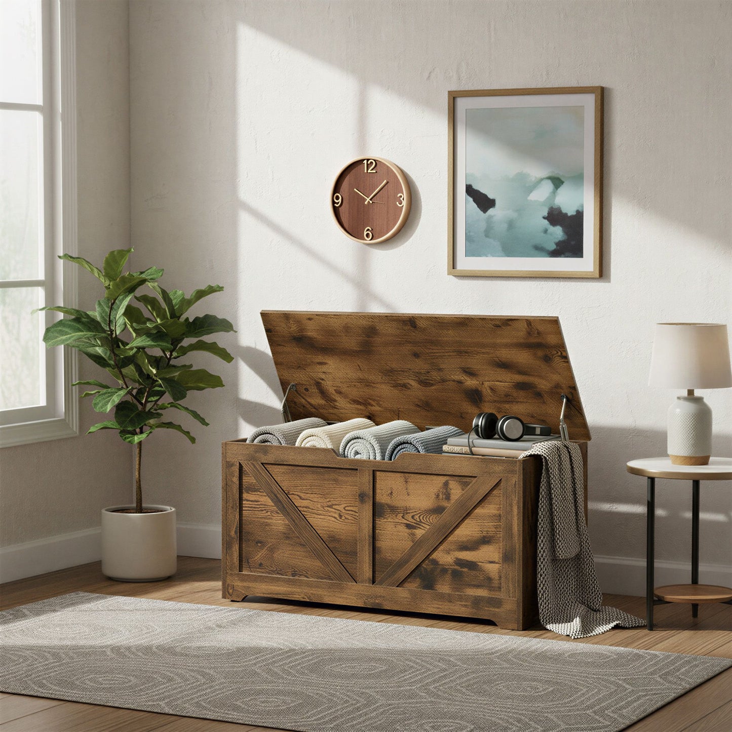 Farmhouse Blanket Storage Box, Shoe Bench with Storage, for Bedroom, Hallway, Living Room, Brown - image 4