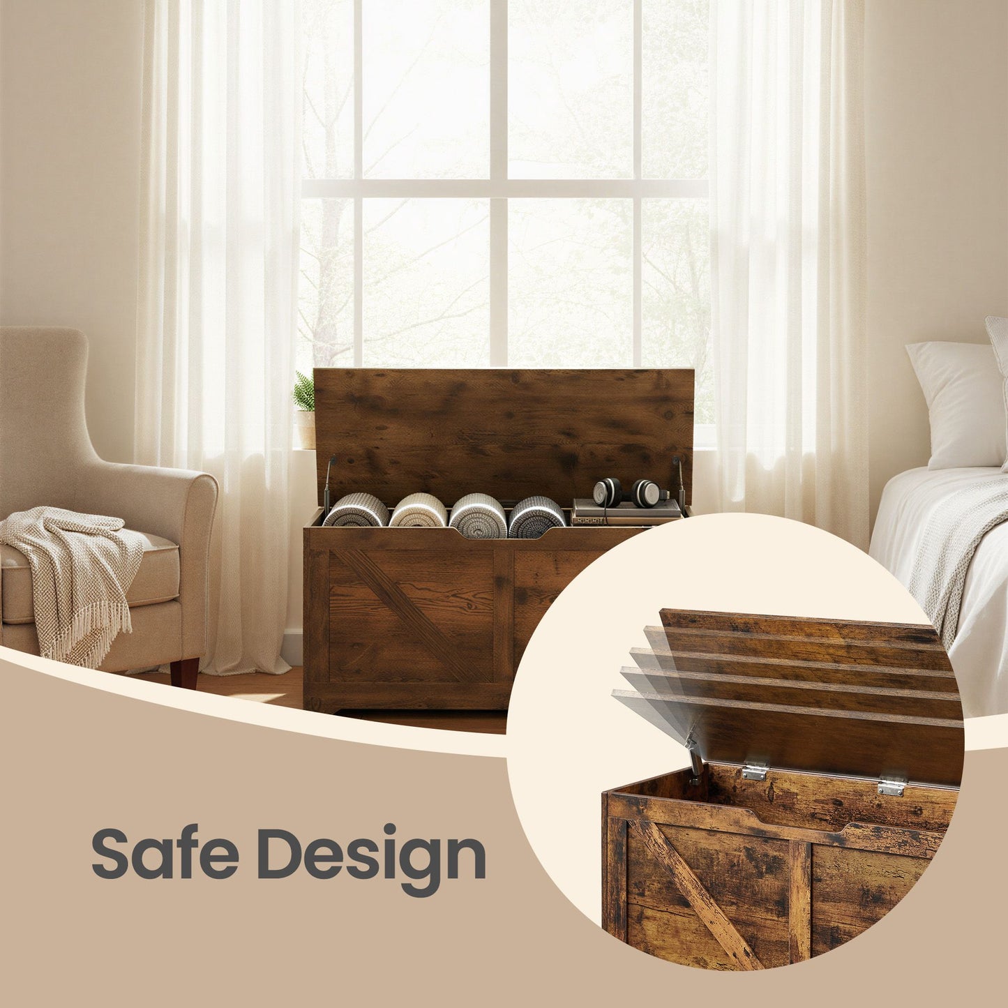 Farmhouse Blanket Storage Box, Shoe Bench with Storage, for Bedroom, Hallway, Living Room, Brown - image 7