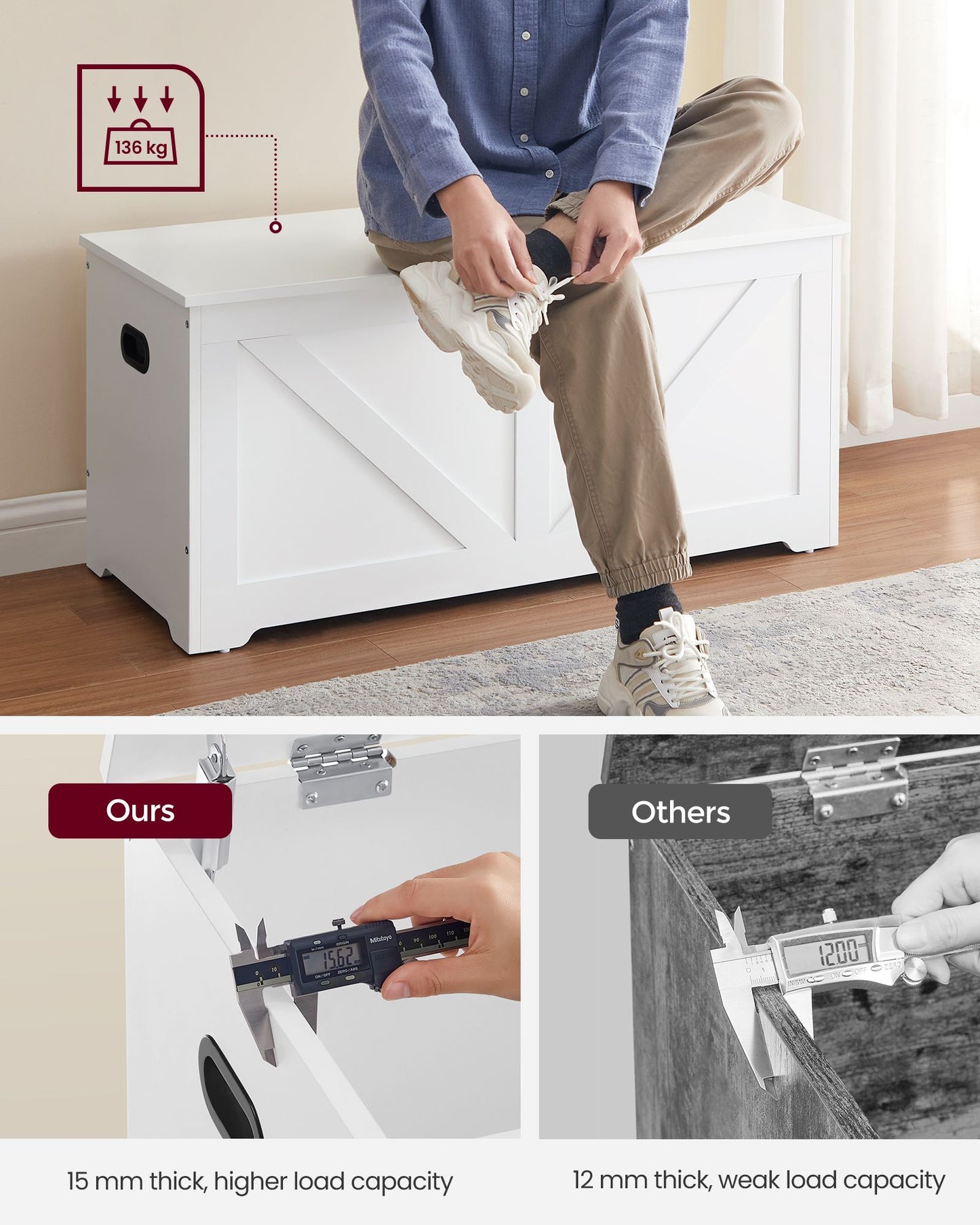 Storage Bench Matte White 40 x 80 x 46 cm - image 31