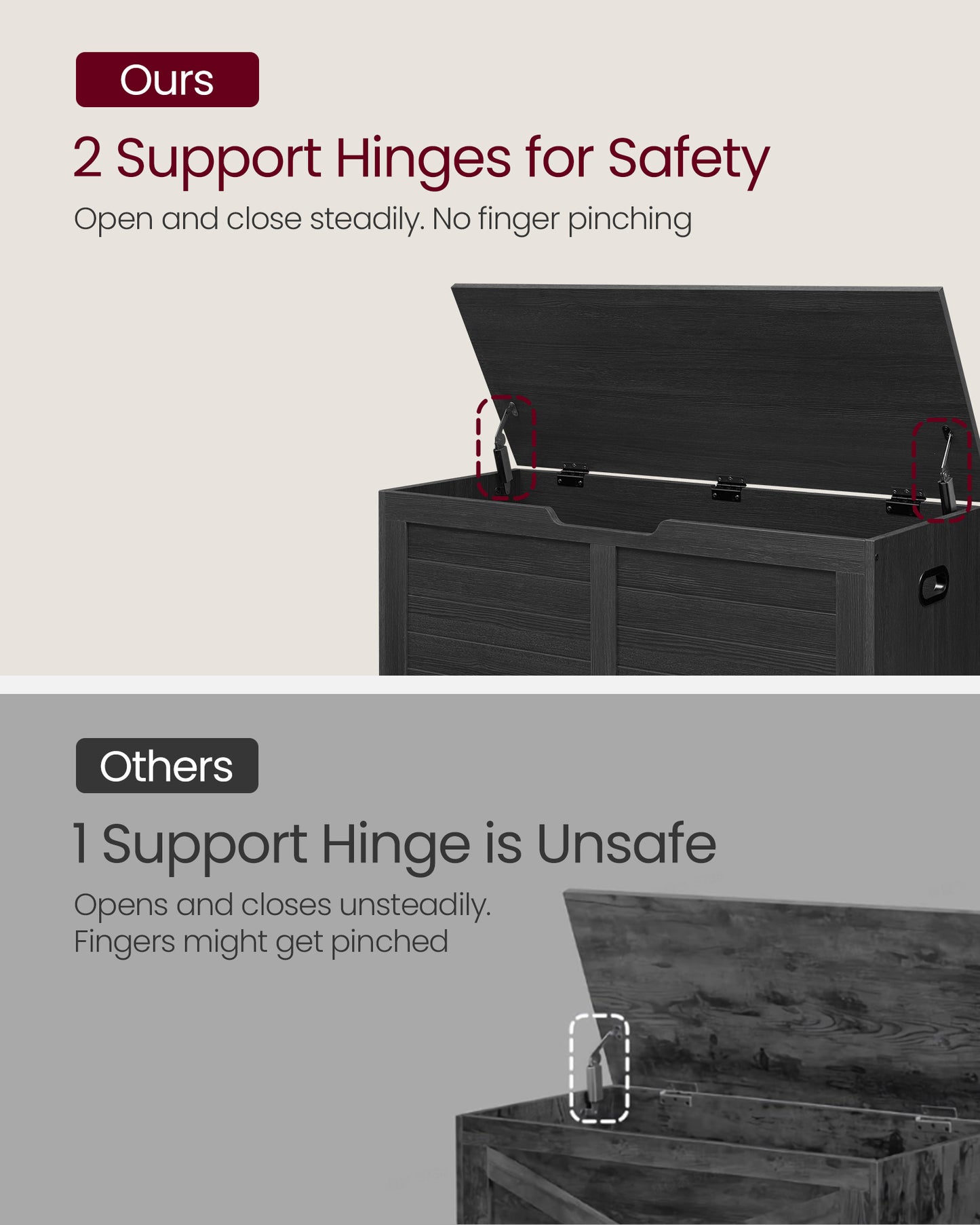 Storage Chest with 2 Safety Hinges