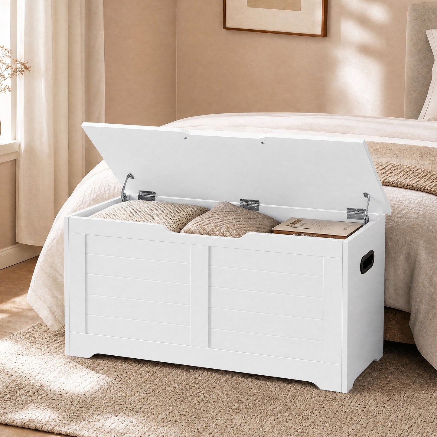 Blanket Storage Box, Shoe Bench with Storage, for Bedroom, Hallway, Living Room, White - image 5