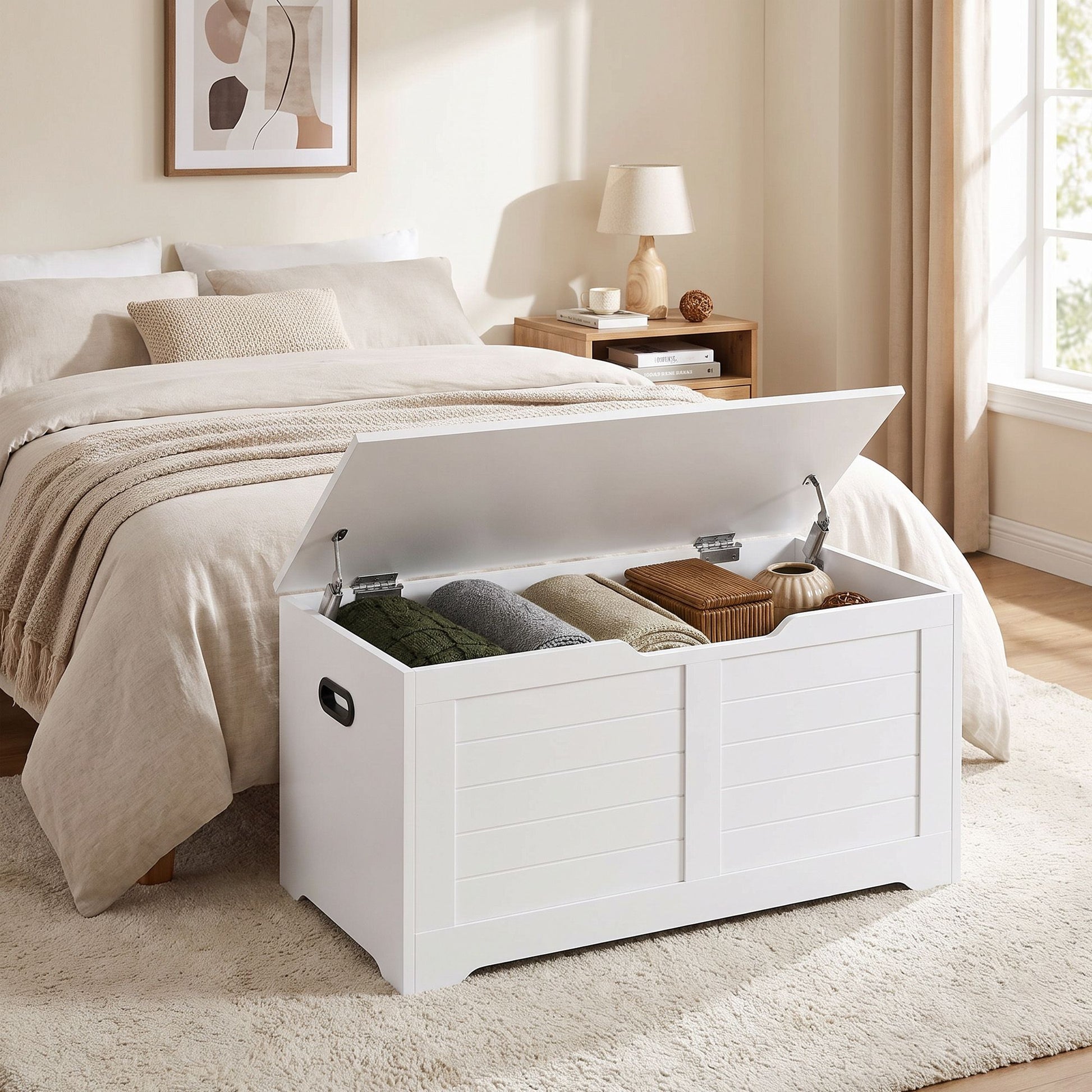 Blanket Storage Box, Shoe Bench with Storage, for Bedroom, Hallway, Living Room, White - image 6