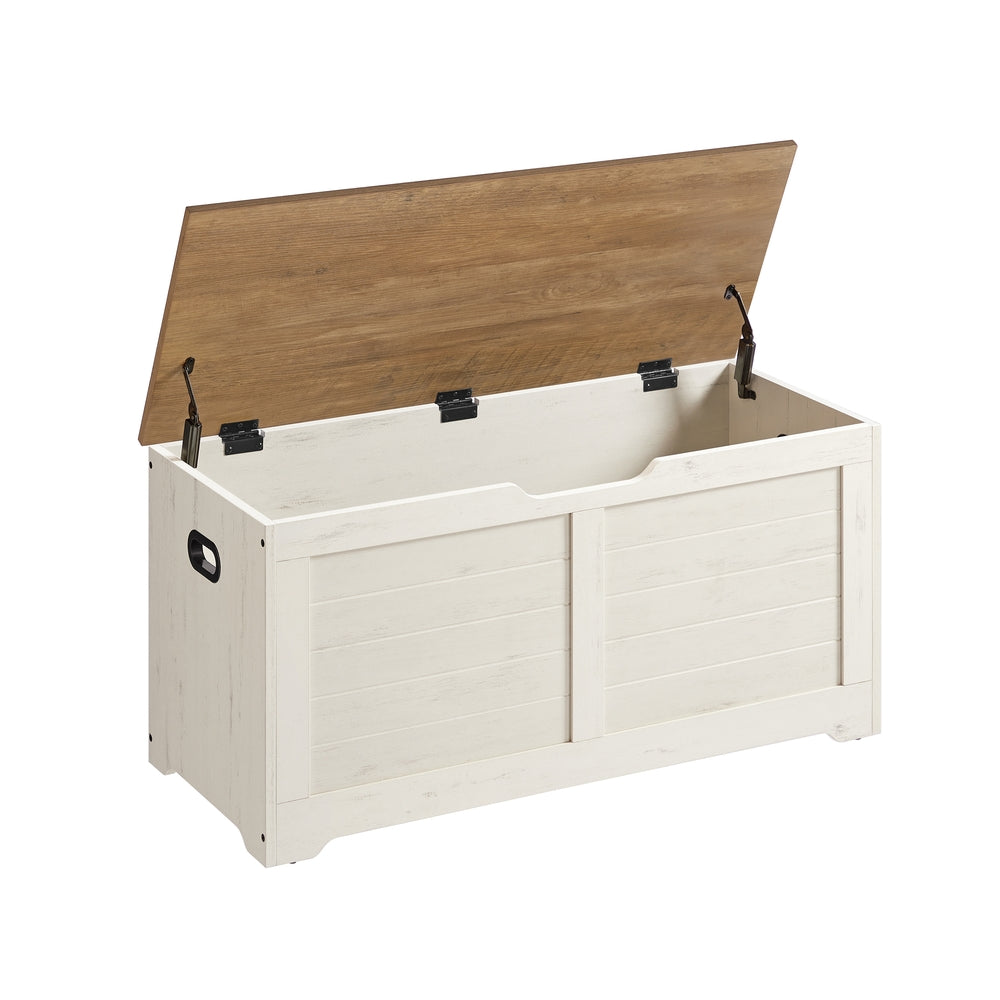 Farmhouse Storage Bench, 40 x 100 x 46 cm, Rustic White and Honey Brown - image 1