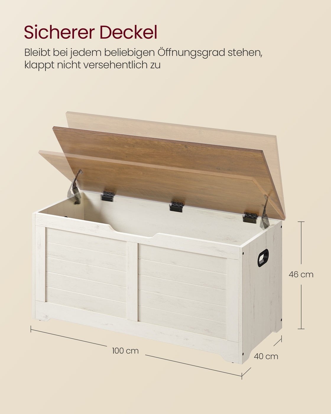 Farmhouse Storage Bench, 40 x 100 x 46 cm, Rustic White and Honey Brown