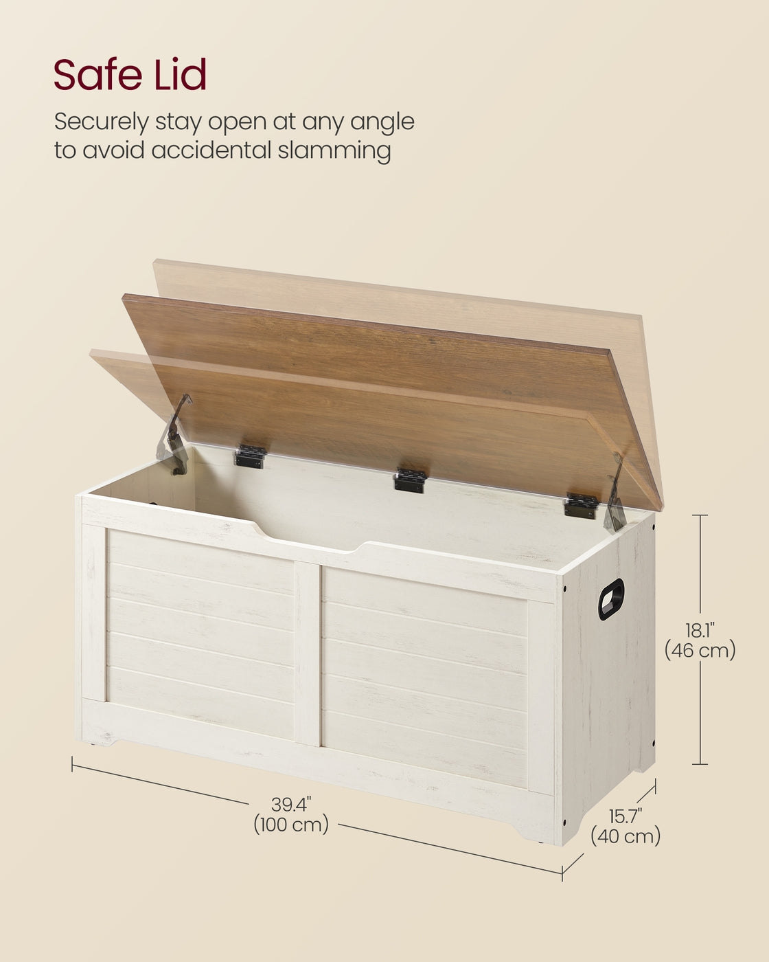 Farmhouse Storage Bench, 40 x 100 x 46 cm, Rustic White and Honey Brown - image 3