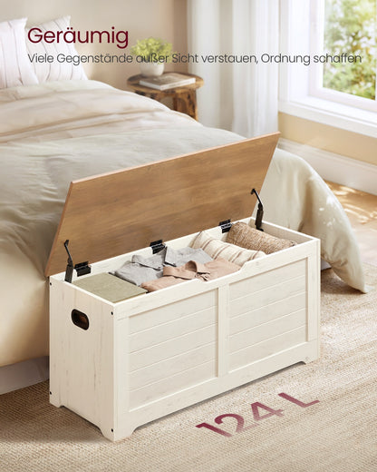 Farmhouse Storage Bench, 40 x 100 x 46 cm, Rustic White and Honey Brown