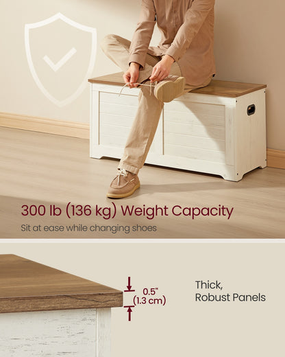 Farmhouse Storage Bench, 40 x 100 x 46 cm, Rustic White and Honey Brown - image 5