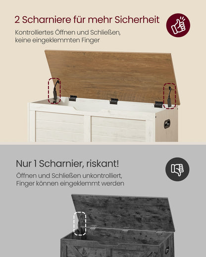 Farmhouse Storage Bench, 40 x 100 x 46 cm, Rustic White and Honey Brown