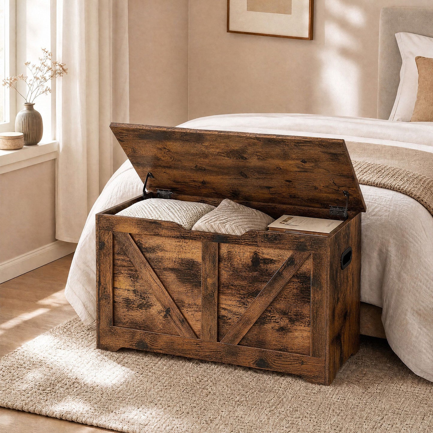 Farmhouse Blanket Storage Box, Shoe Bench with Storage, for Bedroom, Hallway, Living Room, Brown - image 13