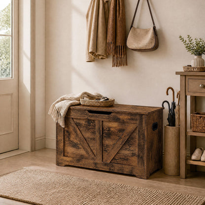 Farmhouse Blanket Storage Box, Shoe Bench with Storage, for Bedroom, Hallway, Living Room, Brown - image 14