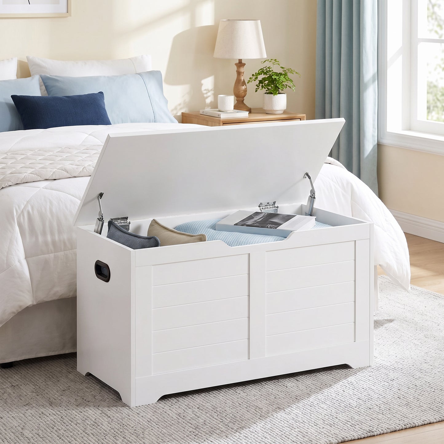 Blanket Storage Box, Shoe Bench with Storage, for Bedroom, Hallway, Living Room, White - image 14