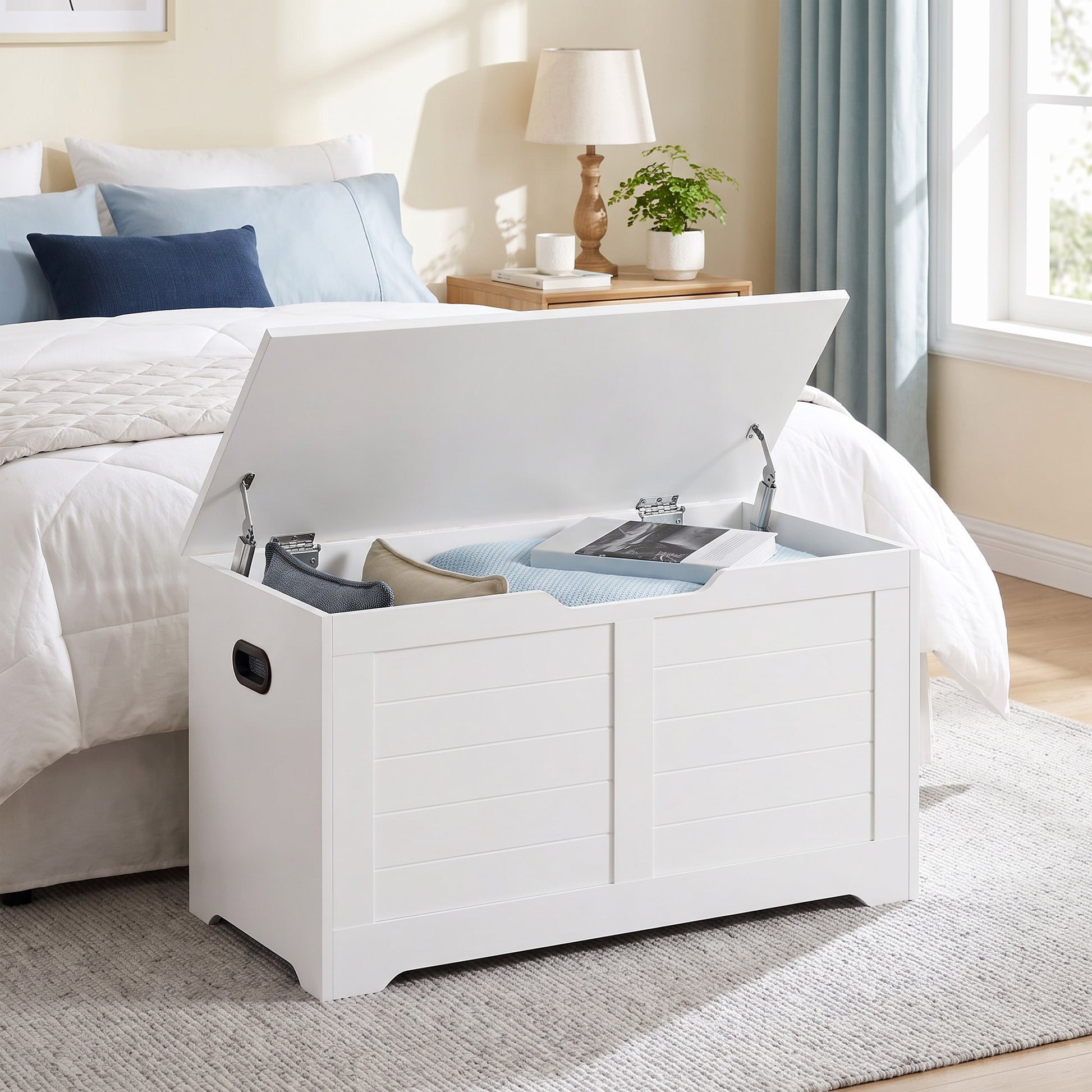 Blanket Storage Box, Shoe Bench with Storage, for Bedroom, Hallway, Living Room, White - image 14