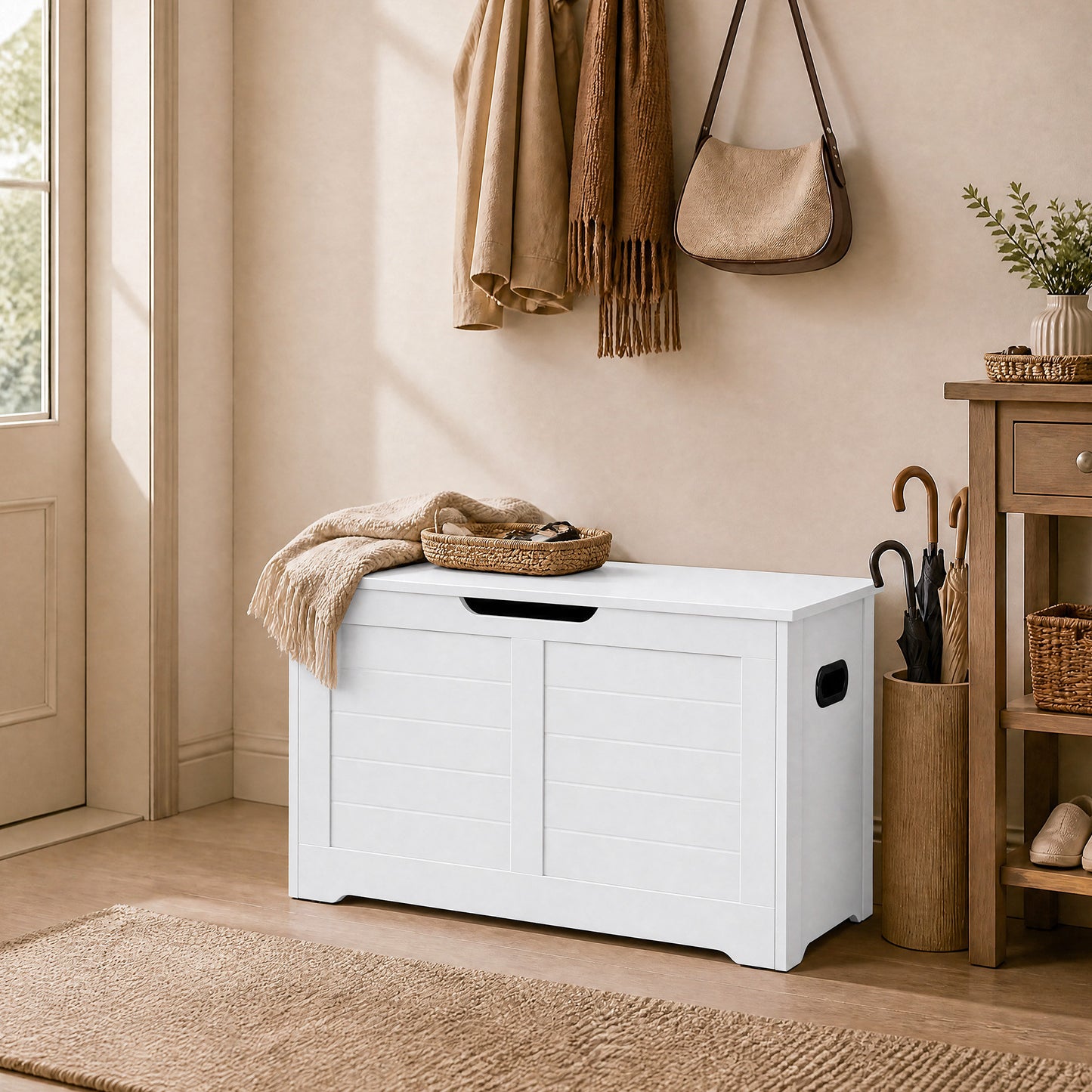 Blanket Storage Box, Shoe Bench with Storage, for Bedroom, Hallway, Living Room, White - image 15