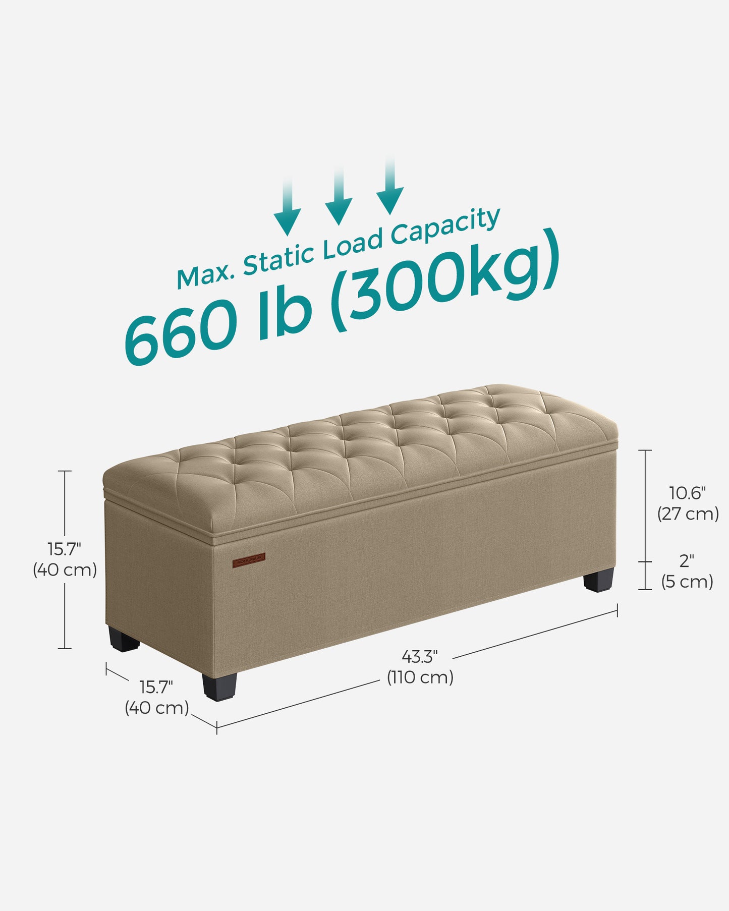 Storage Ottoman Bench with Legs, Load up to 660 lb - HWLEXTRA 