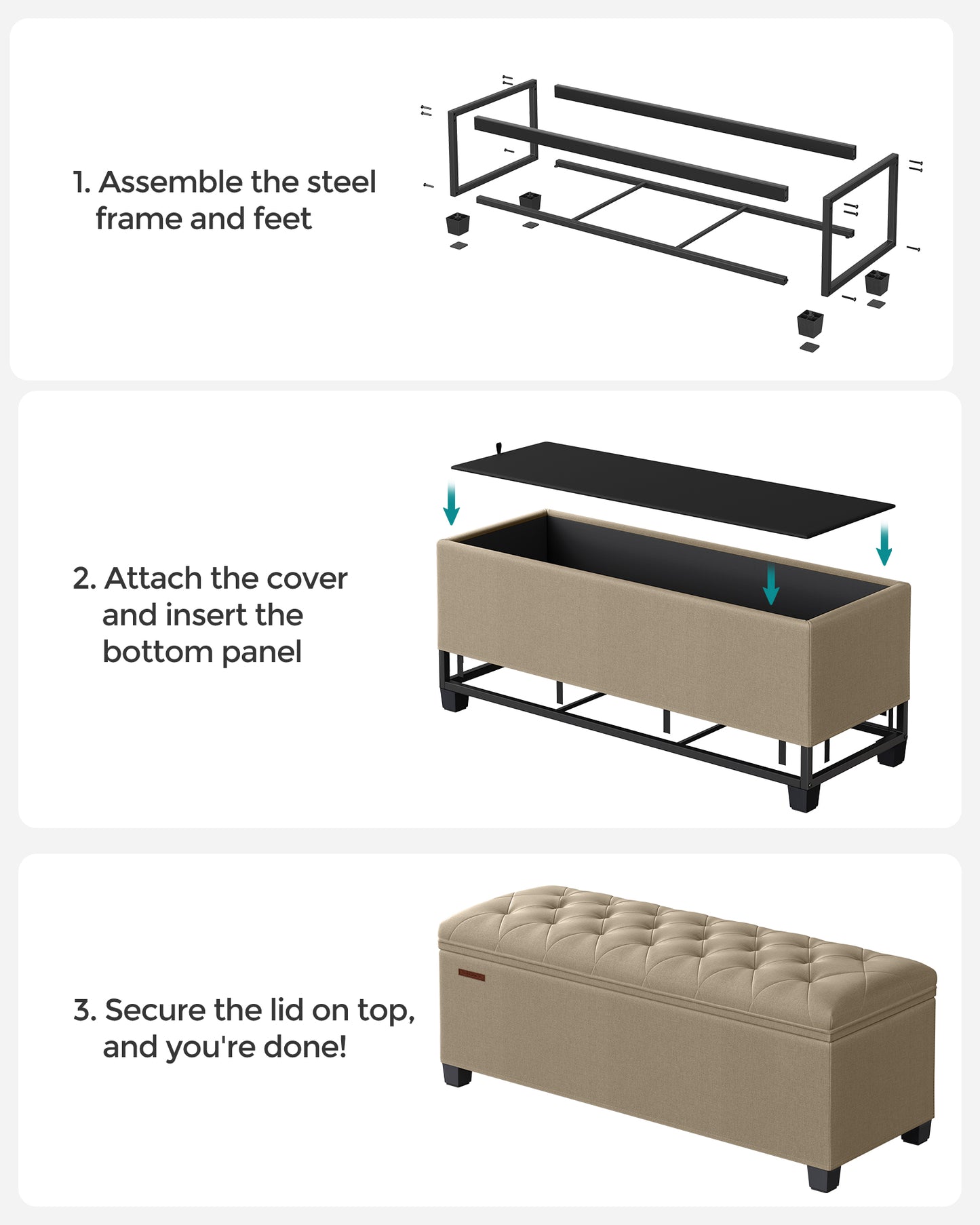 Storage Ottoman Bench with Legs, Load up to 660 lb - HWLEXTRA 