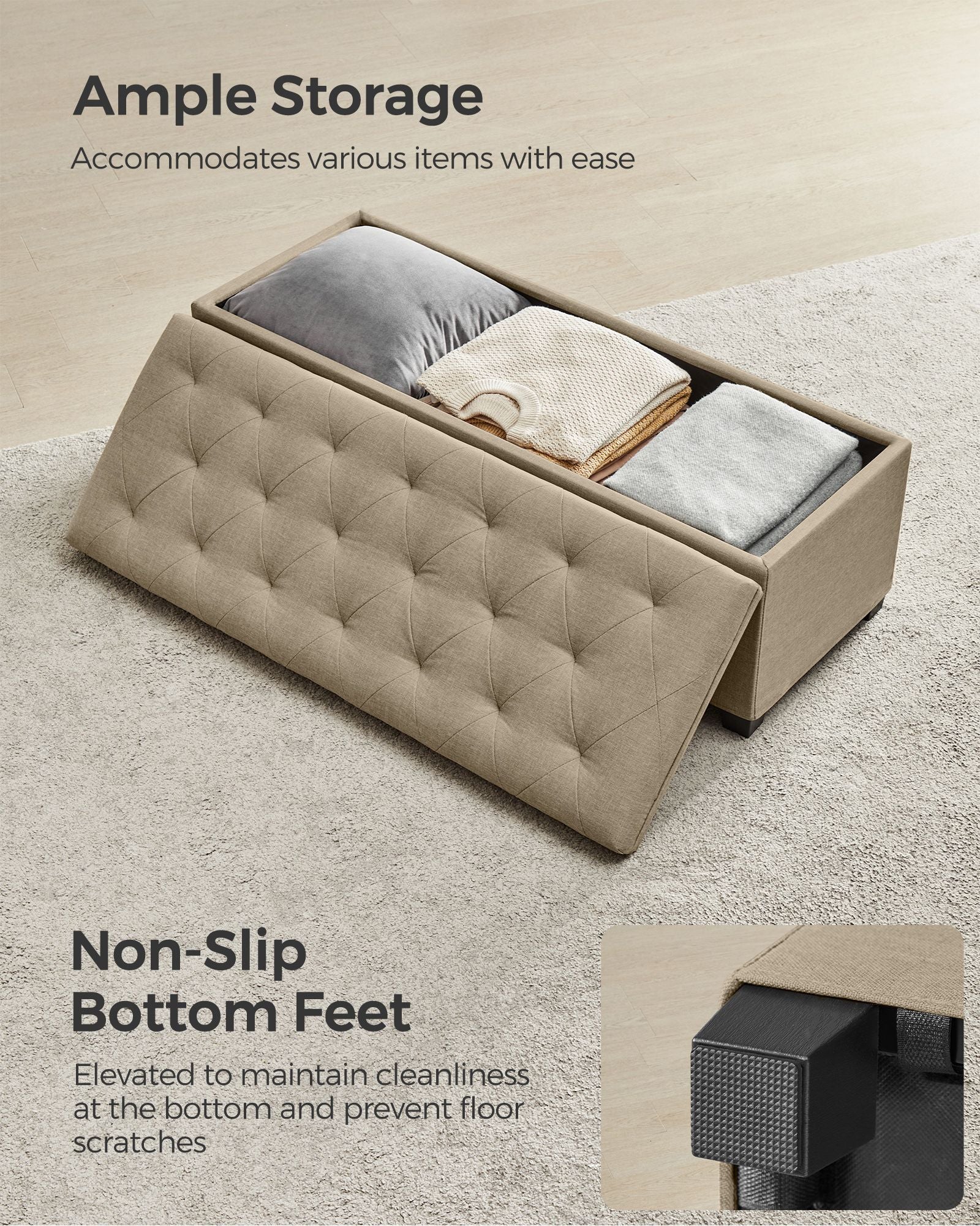 Storage Ottoman Bench with Legs, Load up to 660 lb - HWLEXTRA 