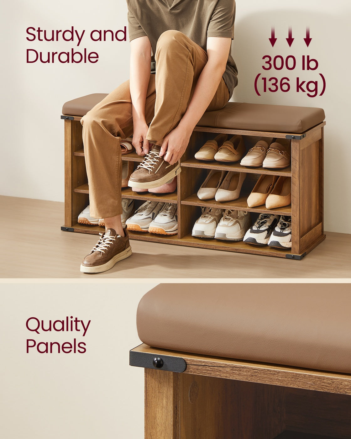 Shoe Storage Bench with Removable Cushion - image 5