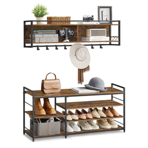 Hall Tree with Shoe Bench, Coat Rack Shoe Bench Set, Entryway Furniture
