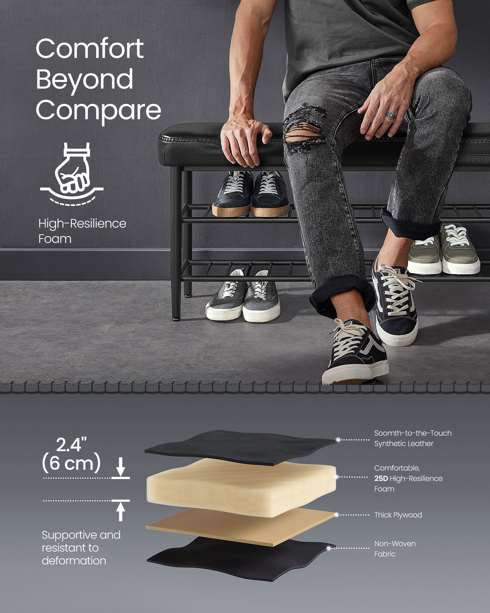 EKHO Collection - Shoe Bench with Metal Shelves - HWLEXTRA 
