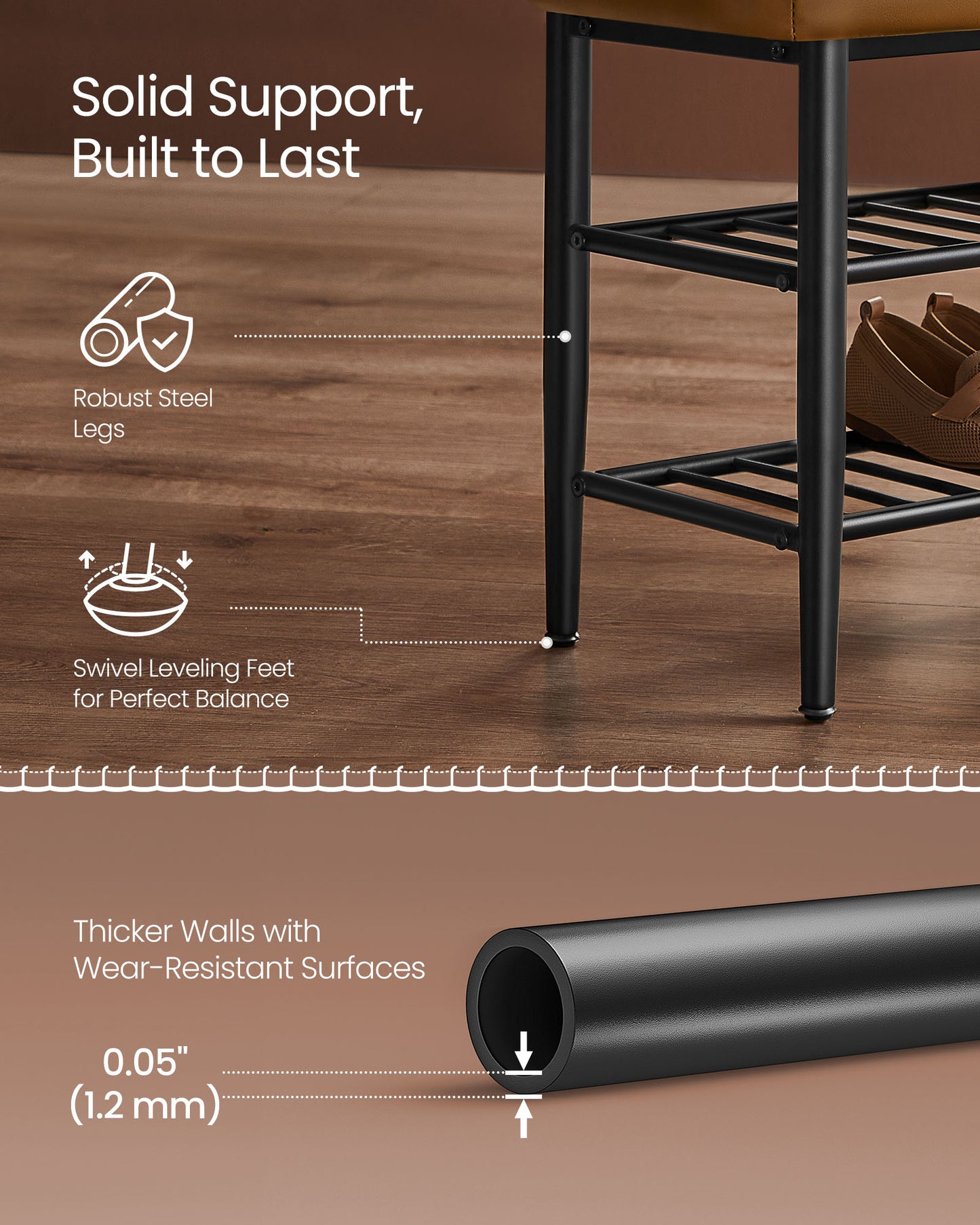 EKHO Collection - Shoe Bench with Metal Shelves - HWLEXTRA 