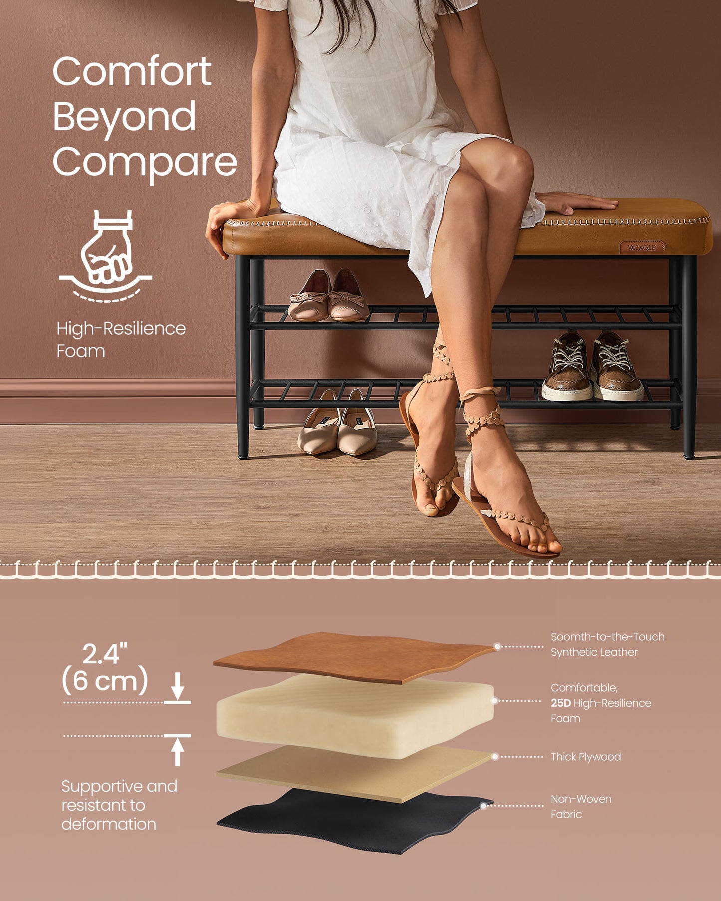 EKHO Collection - Shoe Bench with Metal Shelves - HWLEXTRA 