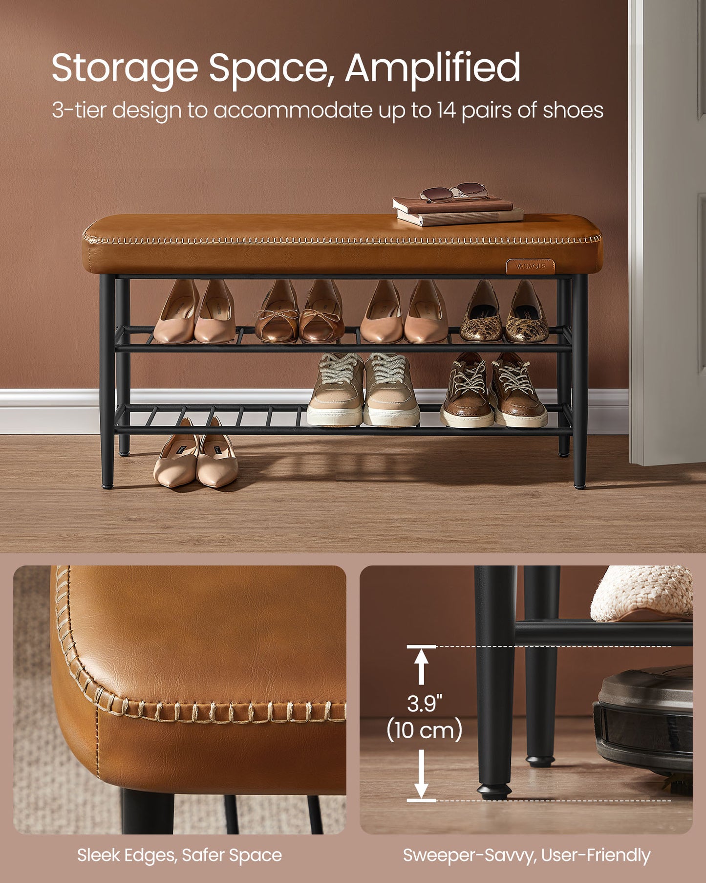 EKHO Collection - Shoe Bench with Metal Shelves - HWLEXTRA 